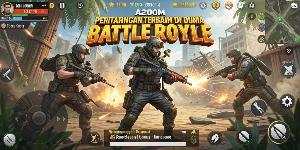 Tampilan gameplay A200M yang seru dan mendebarkan dalam pertarungan Battle Royale.