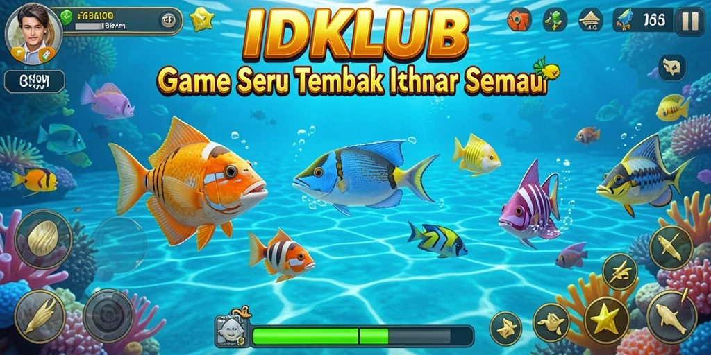 Screenshot gameplay yang menarik dari IDKLUB saat menembak ikan.