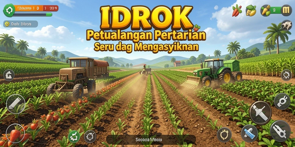 Screenshot IDROK menunjukkan serunya bermain bertani dengan teman.