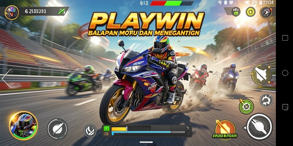 Tampilan seru dari gameplay balapan motor yang menegangkan.